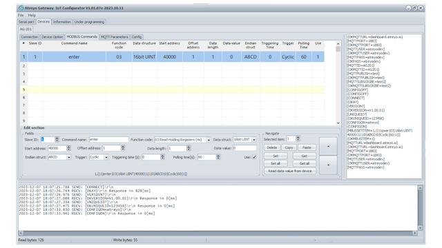 AG-201 configuration Modbus